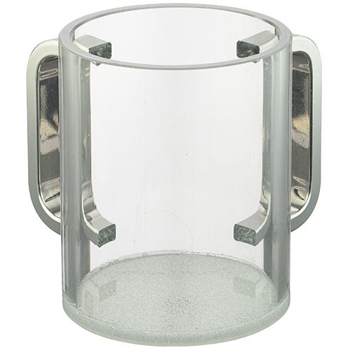 Vaso para netilat transparente (11 cm) con asas plateadas